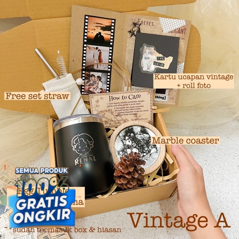 Hampers Gift Set Cewek Custom Nama Unik Black Mamba Hadiah Cowok Ulang Tahun Graduation Gelas Stenle