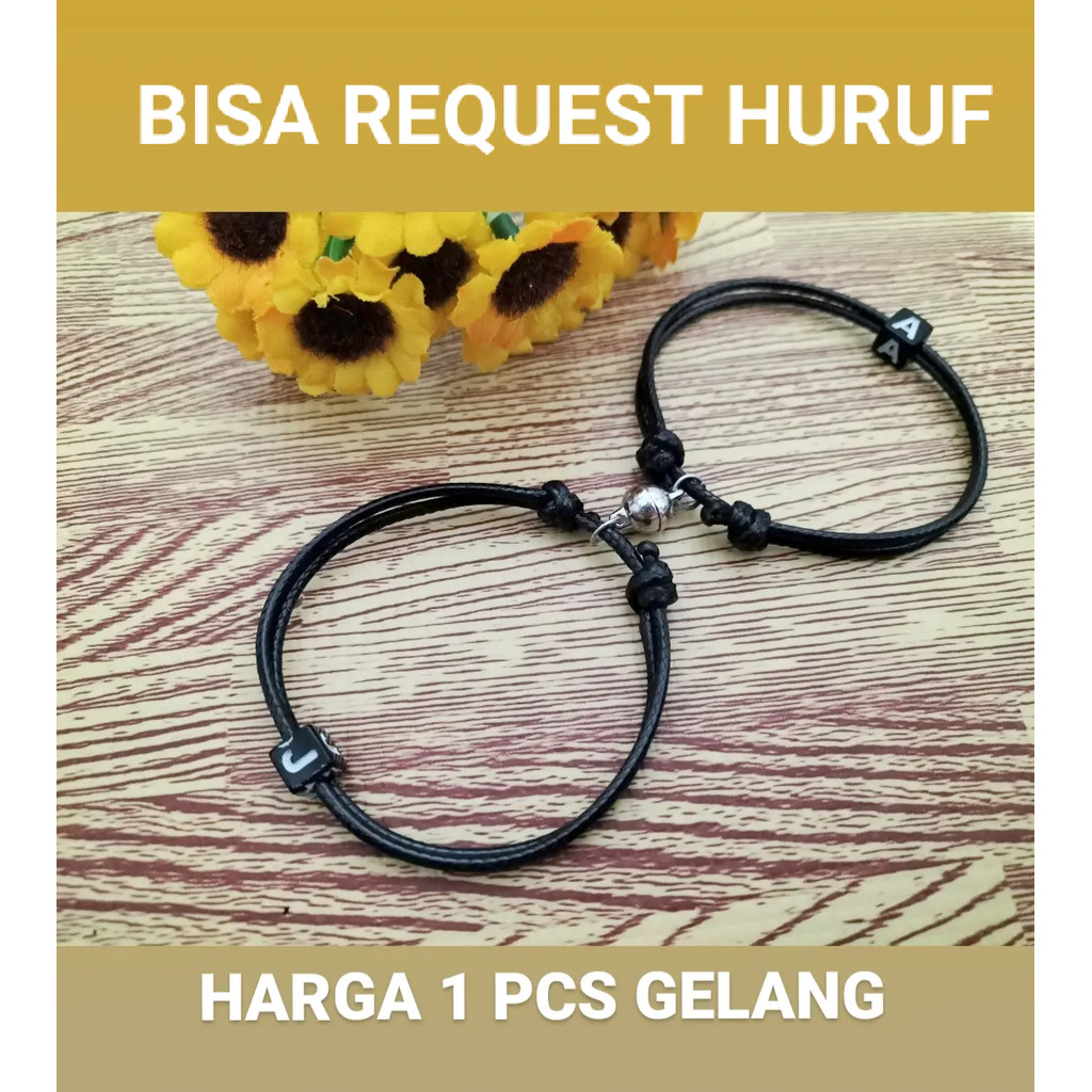 GELANG COUPLE MAGNET INISIAL HURUF DADU HARGA 1 GELANG | GELANG TALI MAGNETIC BRACELET PARACORD CUST