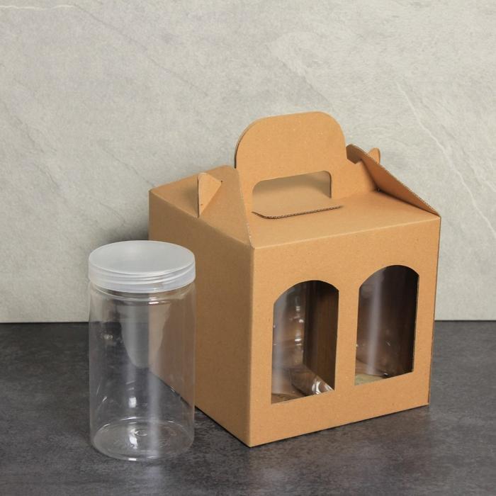 Dus Jinjing Toples Tabung 1000ml Box Parcel Hari Raya isi 4 Jar 1 Lt - coklat polos