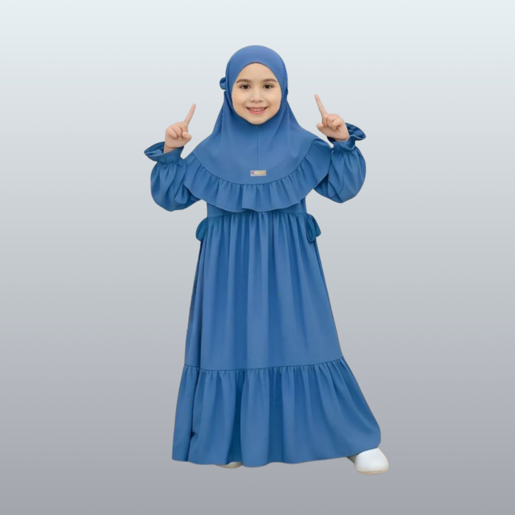 Gamis Anak Perempuan Abaya Jersey Premium Adem Set Hijab Syari Polos 2–9 Tahun Cocok Kondangan Haria