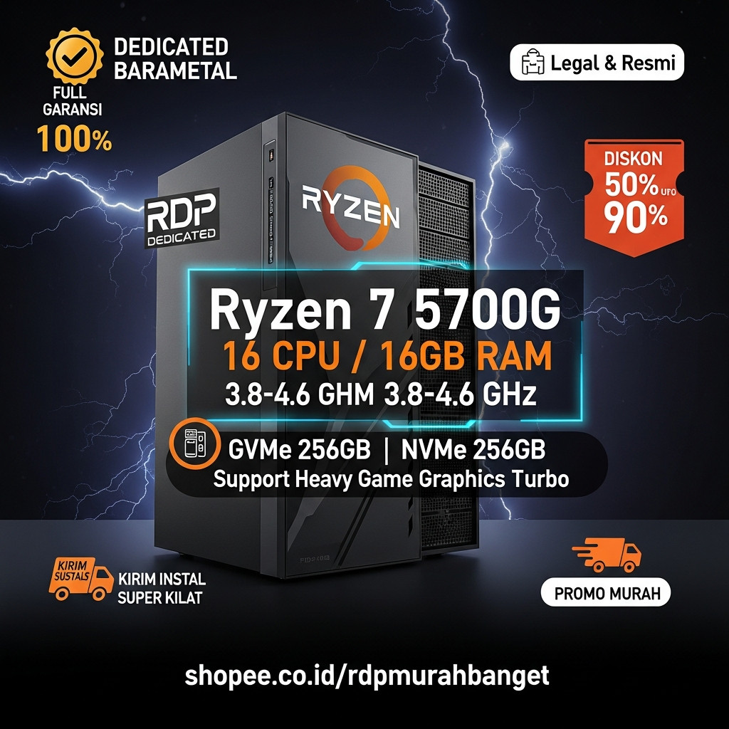RDP Baremetal Dedicated Ryzen 7 5700G | Support Full Emulator LDPlayer/Nox | 16GB RAM NVMe Ngebut