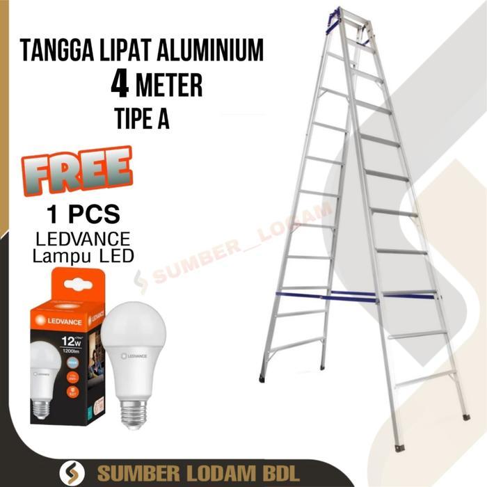 Tangga Lipat Aluminium 4 Meter BONUS OSRAM Lampu LED 12W