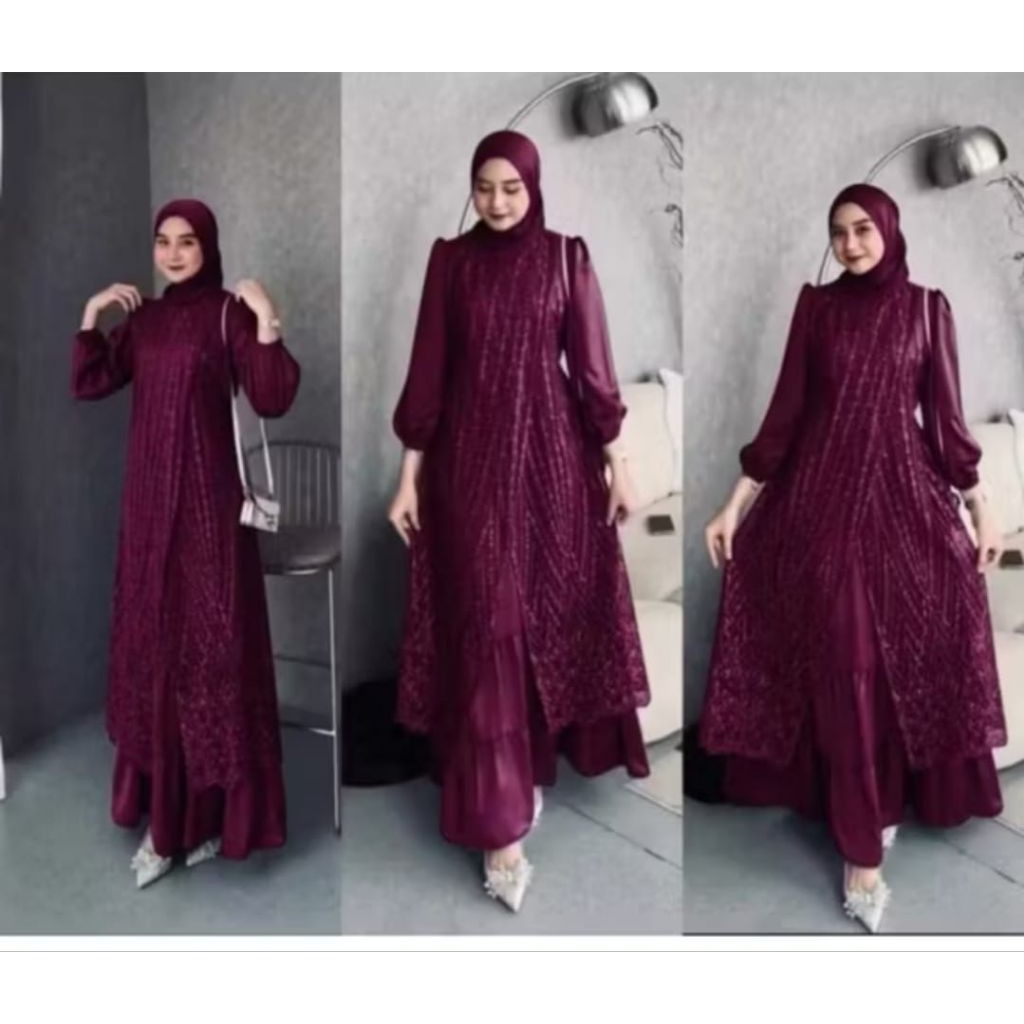 Gamis Dress Brukat Olivia Velvet Seragam Kondangan Pesta Simple Elegan Mewah Terbaru Kekinian Viral/