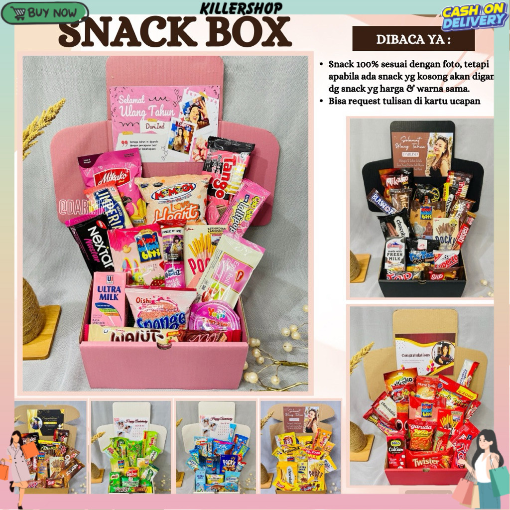 Buket Snack Box KADO ULANG TAHUN / KADO VALENTINE / Jajanan Ulang Tahun / Kado Wisuda / Kado Anniver