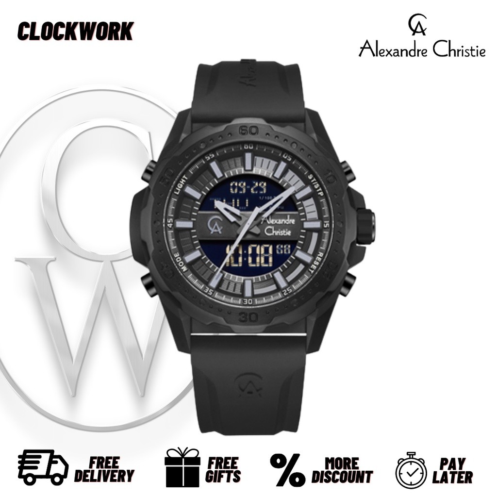 Jam Tangan Pria Alexandre Christie AC 9370 MHR Karet Sporty Analog Digital