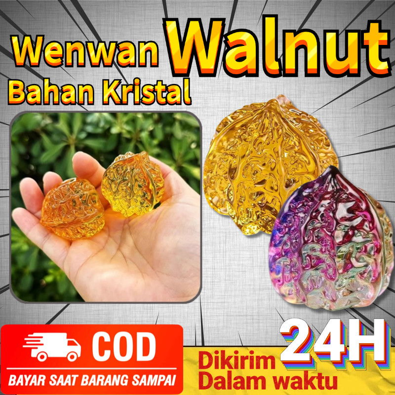 Bisa COD Hiasan Bola Kebugaran Amber Berubah Warna dan Emas Gaya Baru Wenwan Walnut kristal Feng shu