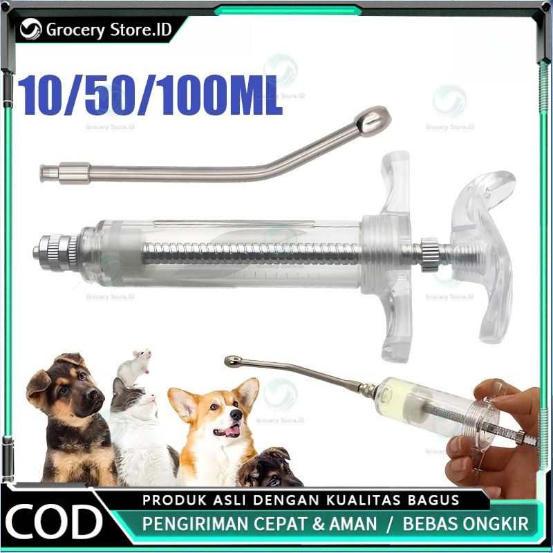 50/100ML Alat Cekok Spuit Mika Needle Drencher Alat Suntik Alat Cekok Sapi, Kerbau, Kambing Dan Domb