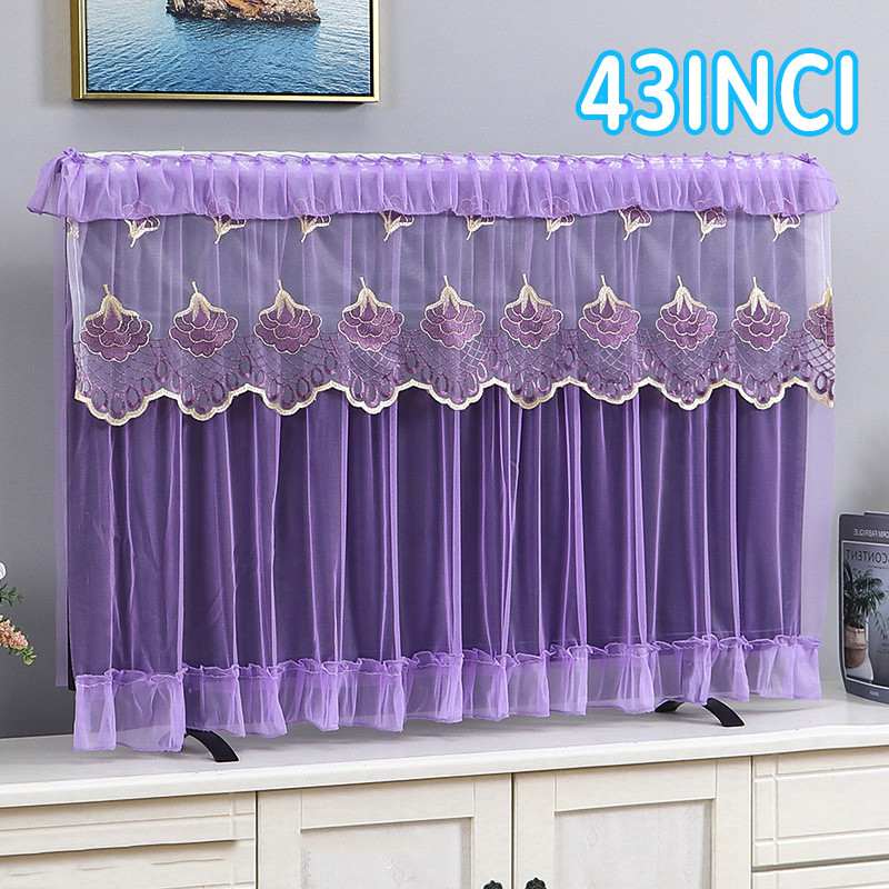 43inci Casing TV Elastis Penutup Depan Belakang, Sarung TV Renda Motif Lucu Import Penutup Tv Deskto