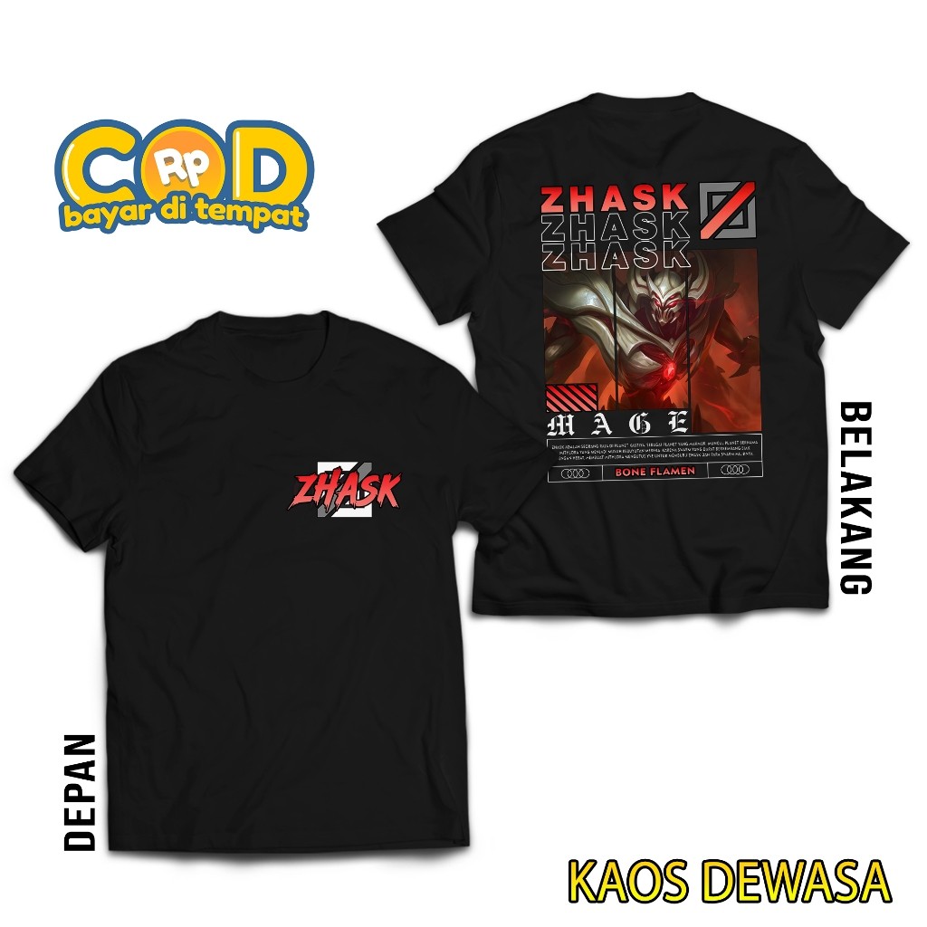 KAOS MOBILE LEGEND ZHASK - KAOS ZHASK BONE FLAMEN - HERO MAGE - KAOS ML VIRAL - T-SHIRT PRIA - ATASA