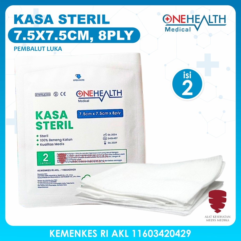 Kasa Sterile 7.5x7.5 cm 8 Ply isi 2  Peralatan Pembersih Perban Lipat Dalam Penutup Luka P3K Kassa S