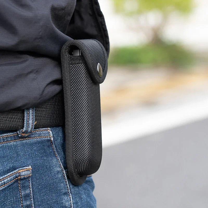 1 buah sarung pisau hitam untuk luar ruangan, tempat penyimpanan pisau lipat, dengan pengikat sabuk 