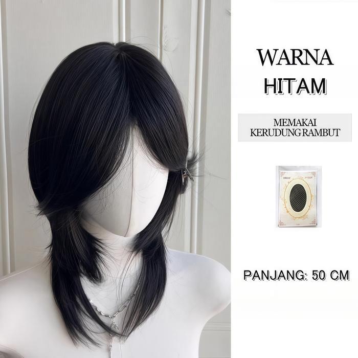 PROMO  Wig Wolfcut Wig Rambut Pria Rambut Palsu Wanita 2 Warna Wig Pria Wig Rambut Pendek Wig Wanita