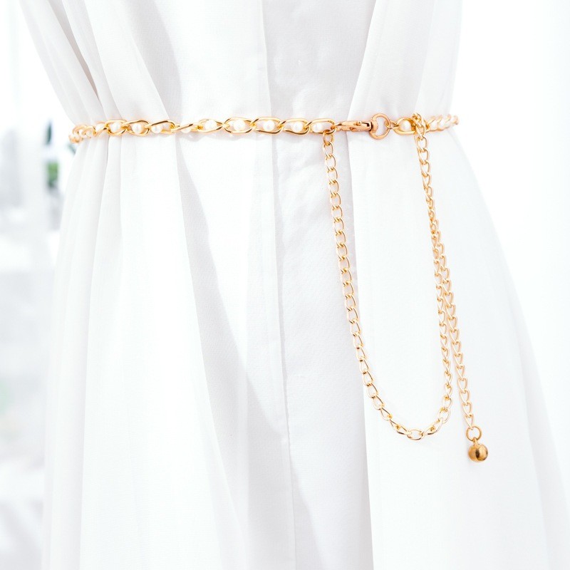 •KEDAI SALSA• TP2047 Ikat Pinggang Belt Model Rantai Mutiara Tali Pinggang Rantai Slim Belt Retro Ko