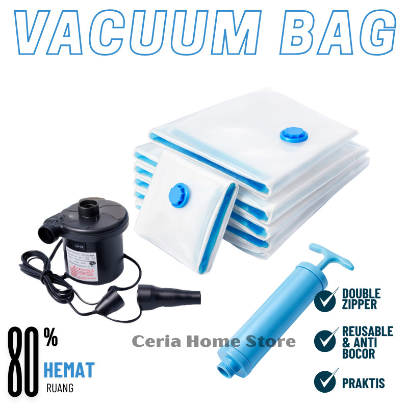Plastik vakum ukuran lengkap, pompa manual/pompa elektrik - untuk pakaian atau boneka