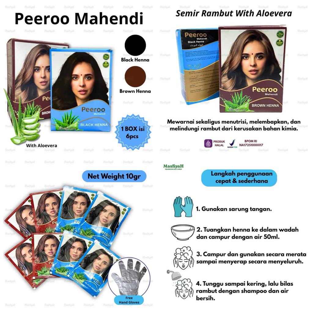 Diskon (1BOX-6PCS) HENA RAMBUT PEEROO MAHENDI PEWARNA RAMBUT HALAL CAT RAMBUT HALAL HENA RAMBUT HALA
