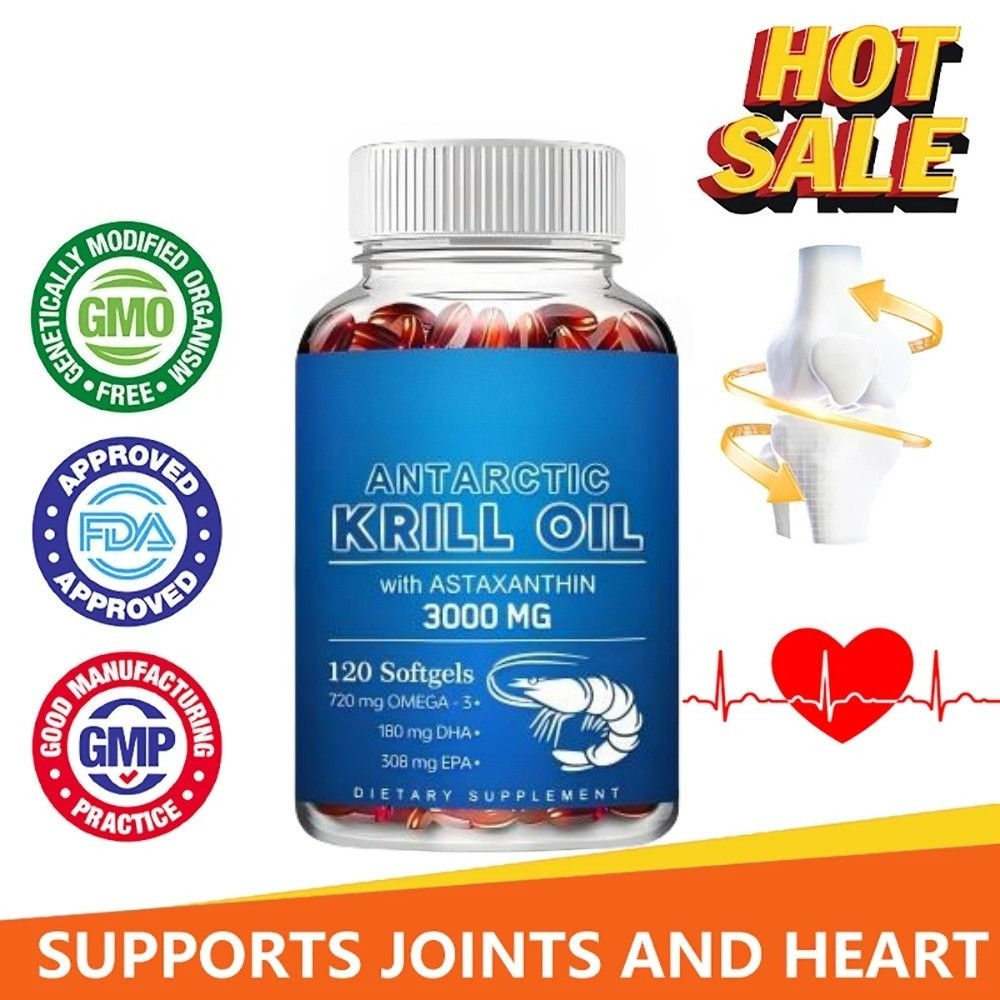 Antarctic krill oil-3000MG,With EPA DHA, Astaxanthin and Phospholipids,Mendukung kesehatan kardiovas