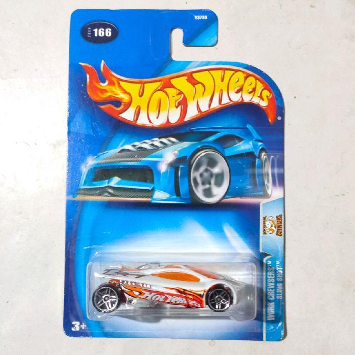 Mainan Hot Wheels Sling Shot putih orange 2004 Work Crewsers base besi rare
