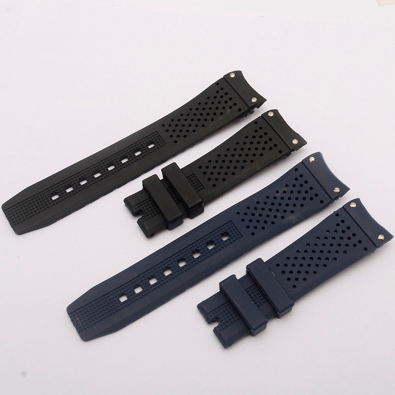 22mm Curved End Rubber Silicone Watch Strap For Tag Heuer Carrera Pilot/Autavia Pilot Series Black B
