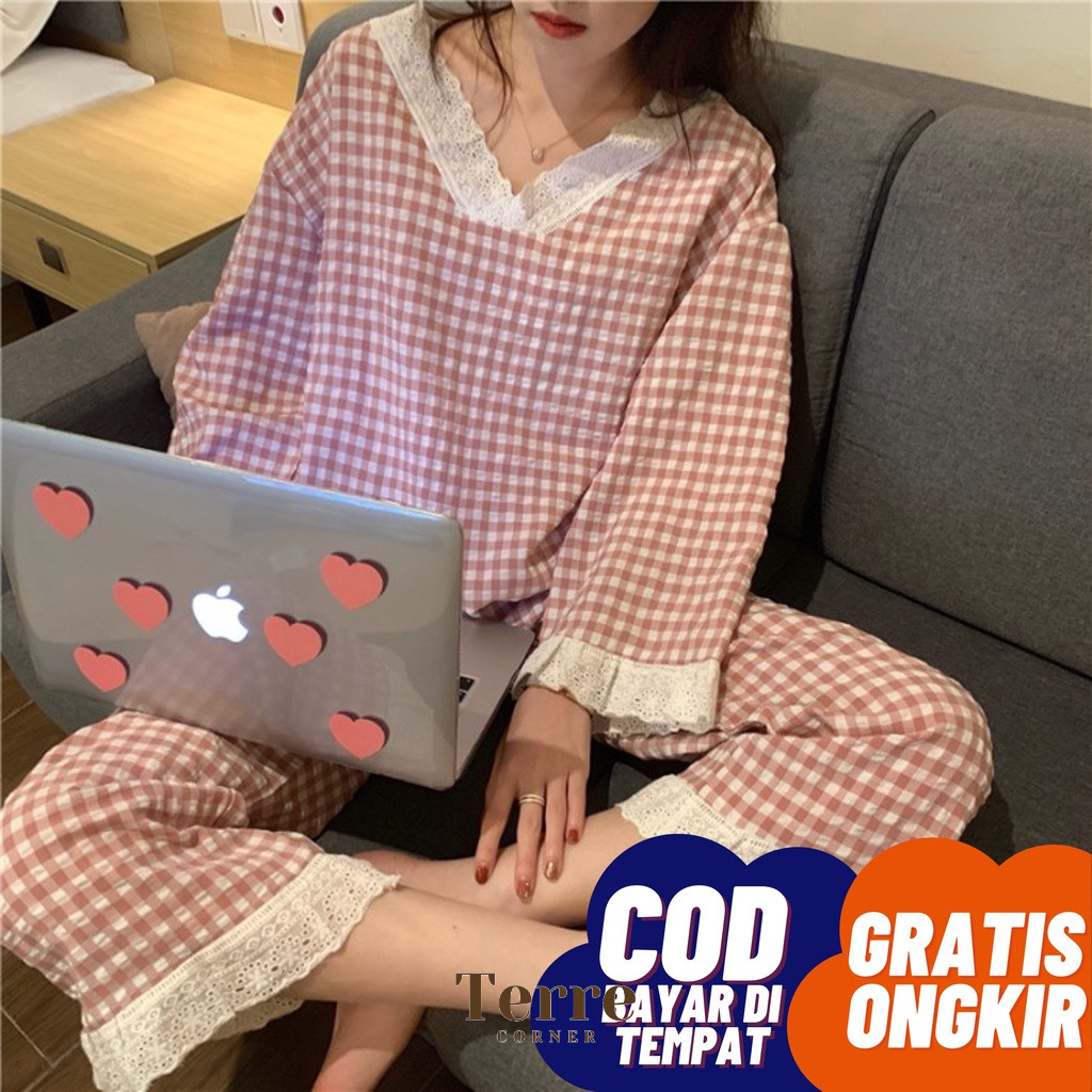 LOWESHOP BAJU TIDUR WANITA PIYAMA KOREA SETELAN BAJU TIDUR WANITA SARA SLEEPWEAR PIYAMA WANITA LENGA
