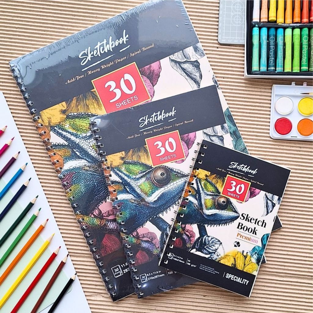 Sketchbook Zumoo Premium Spiral Buku Gambar Sketsa Lukis Tebal 100gsm 30 Lembar A5 A4 A3