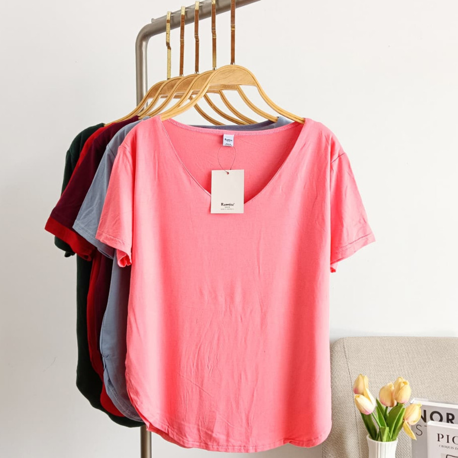 Kaos Oval Polosan Kerah V/ Spandek Rayon / RAMISE