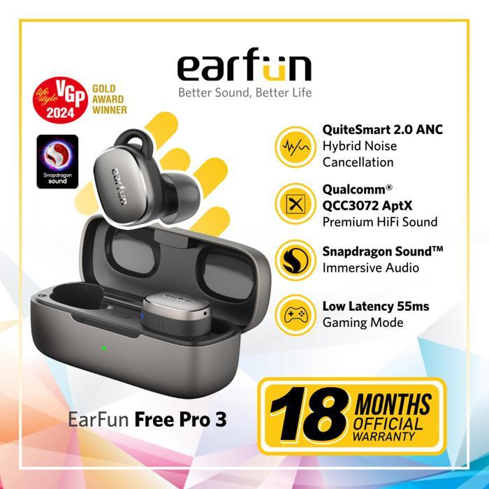 (Acome Audio) EarFun Free Pro 3 - The Most Compact Snapdragon Sound TWS with ANC Bass Bluetooth Wire