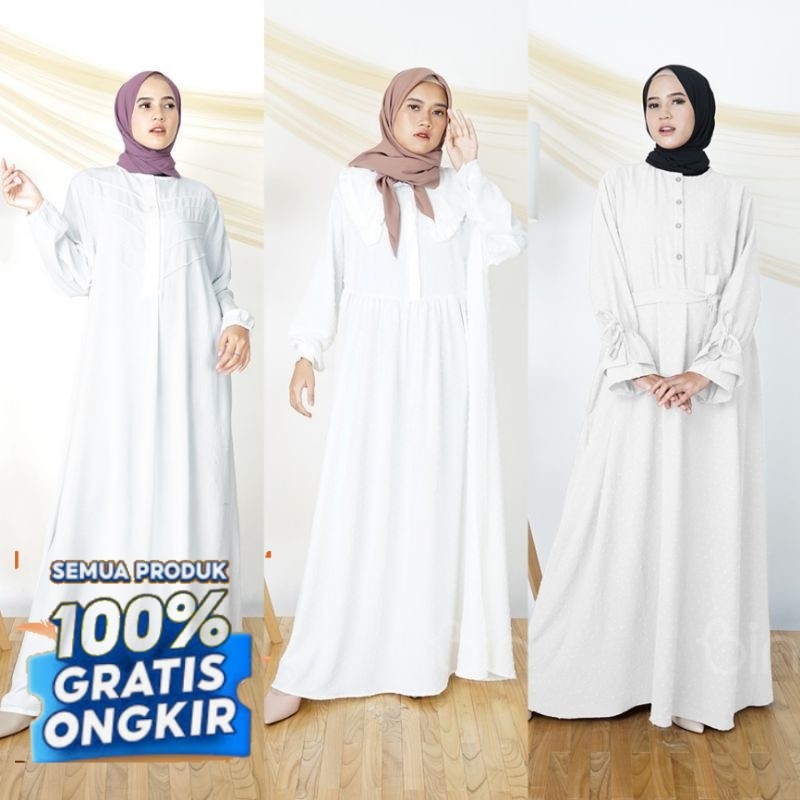 BINTI GAMIS PUTIH JUMBO LD 140 XXXXL- pakaian wanita lainnya