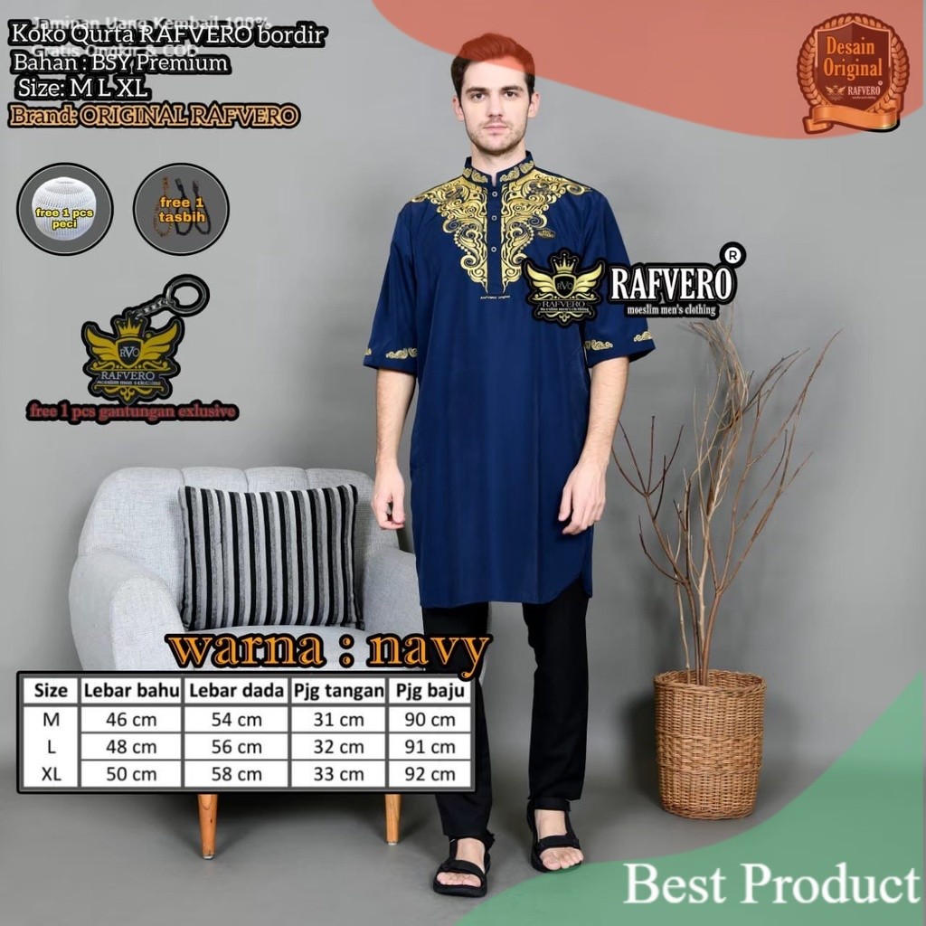 Baju koko kurta pakistan boldir lengan 3/4 pria dewasa -baju gamis muslim cowok boldir batik simple 
