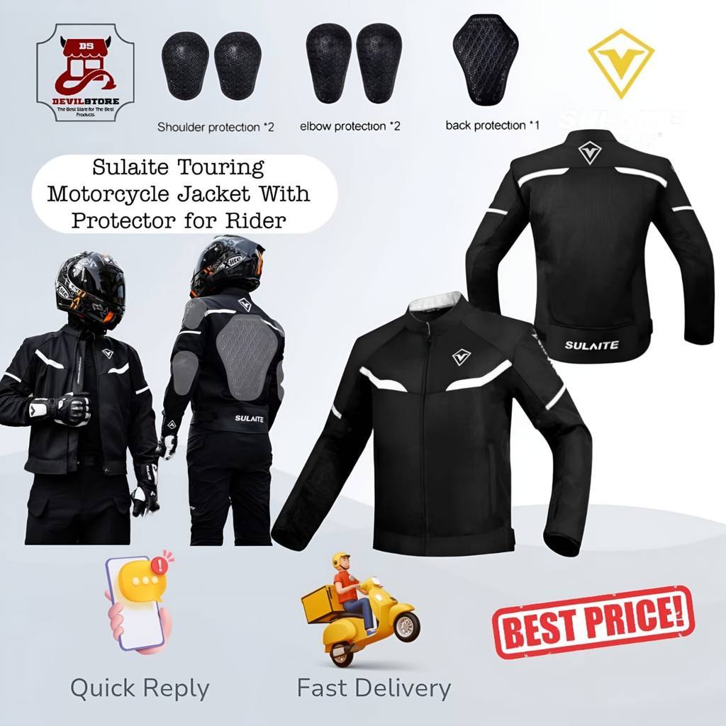 Sulaite Touring Motorcycle Jacket With Body Back Protectors Jaket Motor Premium dengan Pelindung Sik