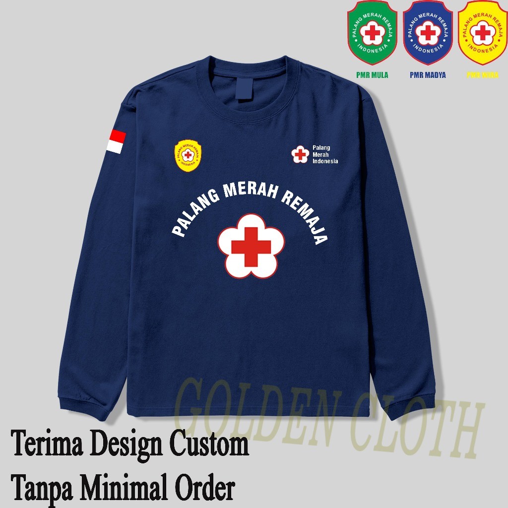 Kaos PMR Palang merah remaja Logo PMI Custom Logo Baju PMR Lengan panjang