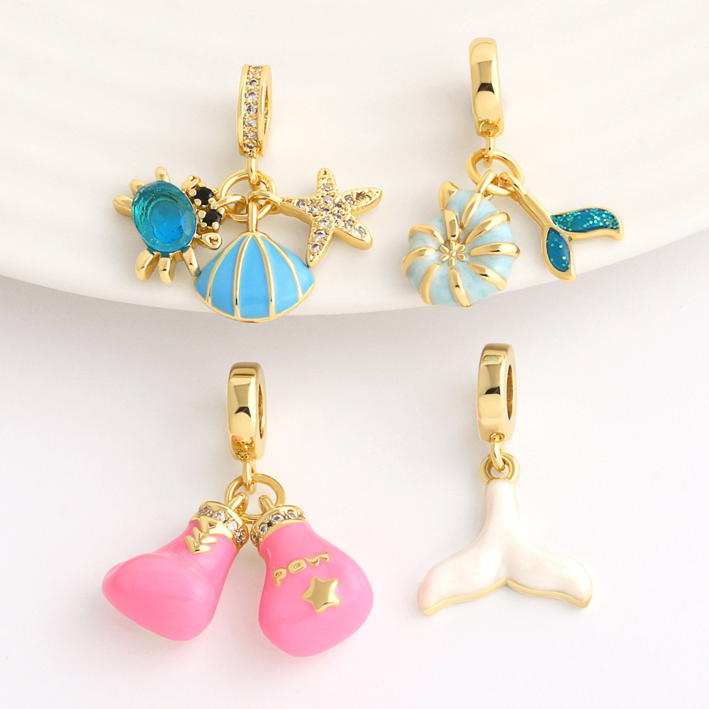 OCESRIO Enamel Ocean Shell Con Pent for Necklace Copper Gold Plated Boxing Glove Whale Tail Jewelry 