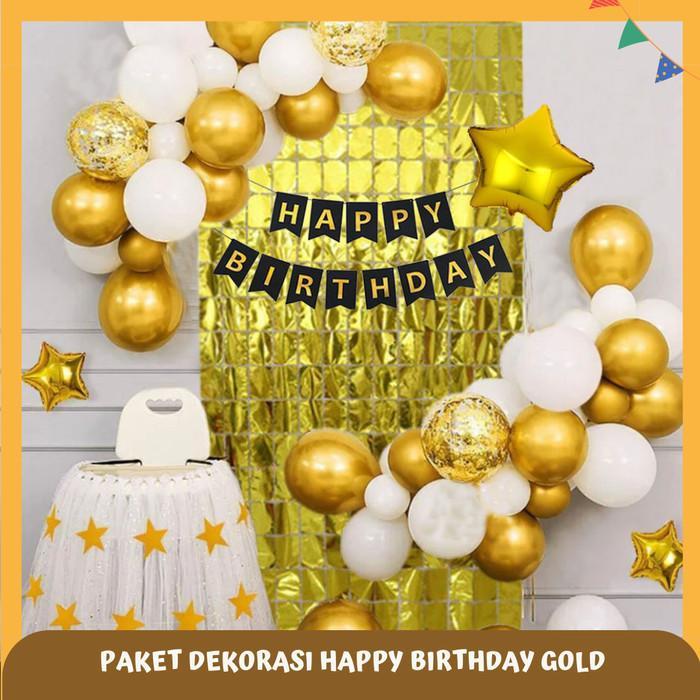 Paket Balon Dekor Ultah White Gold / Putih Gold