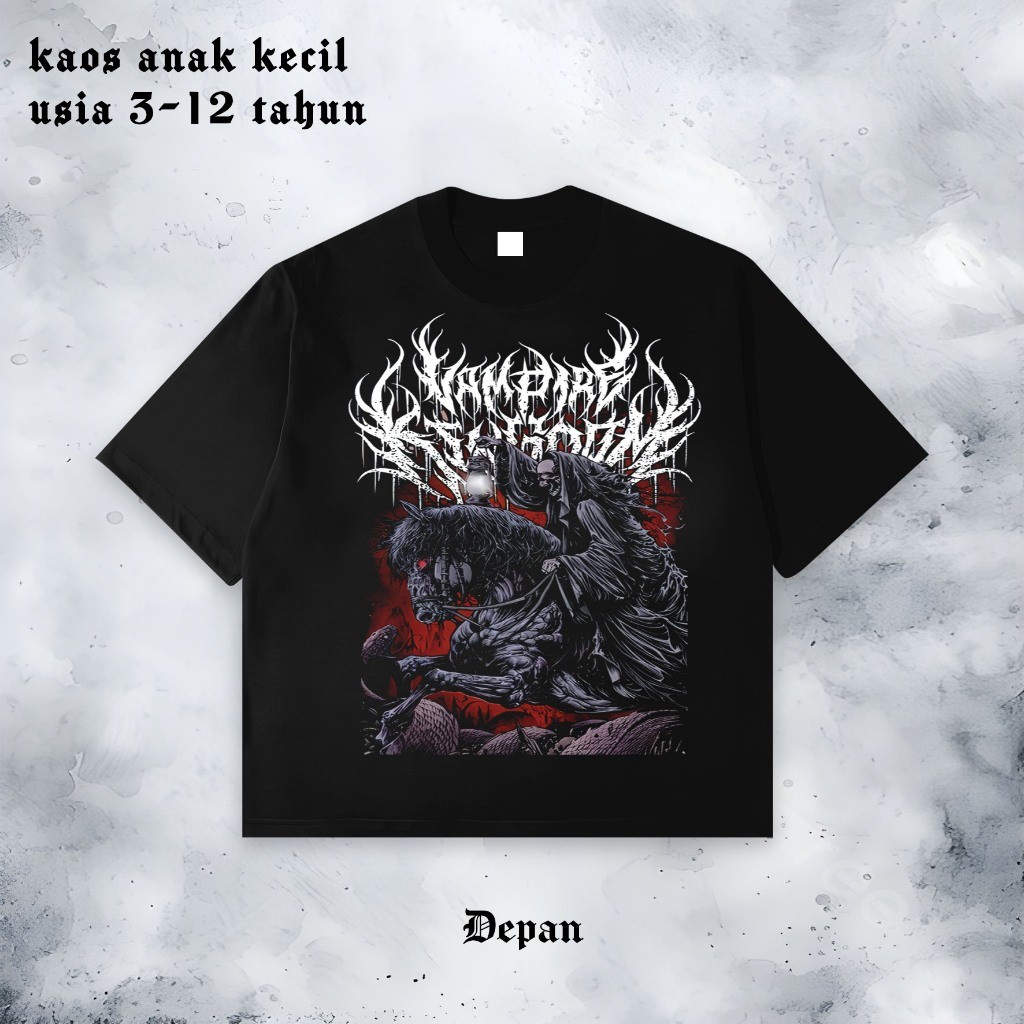 Kaos Distro Anak kecil usia 3 - 12 Tahun Motif Metal Hitam Horsviction Vampire Kingdom
