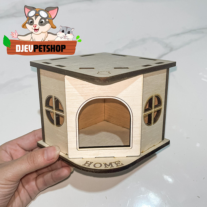 Rumah Hamster Kayu Motif Sudut Kandang Aquarium  Besar Lucu Kuat Murah