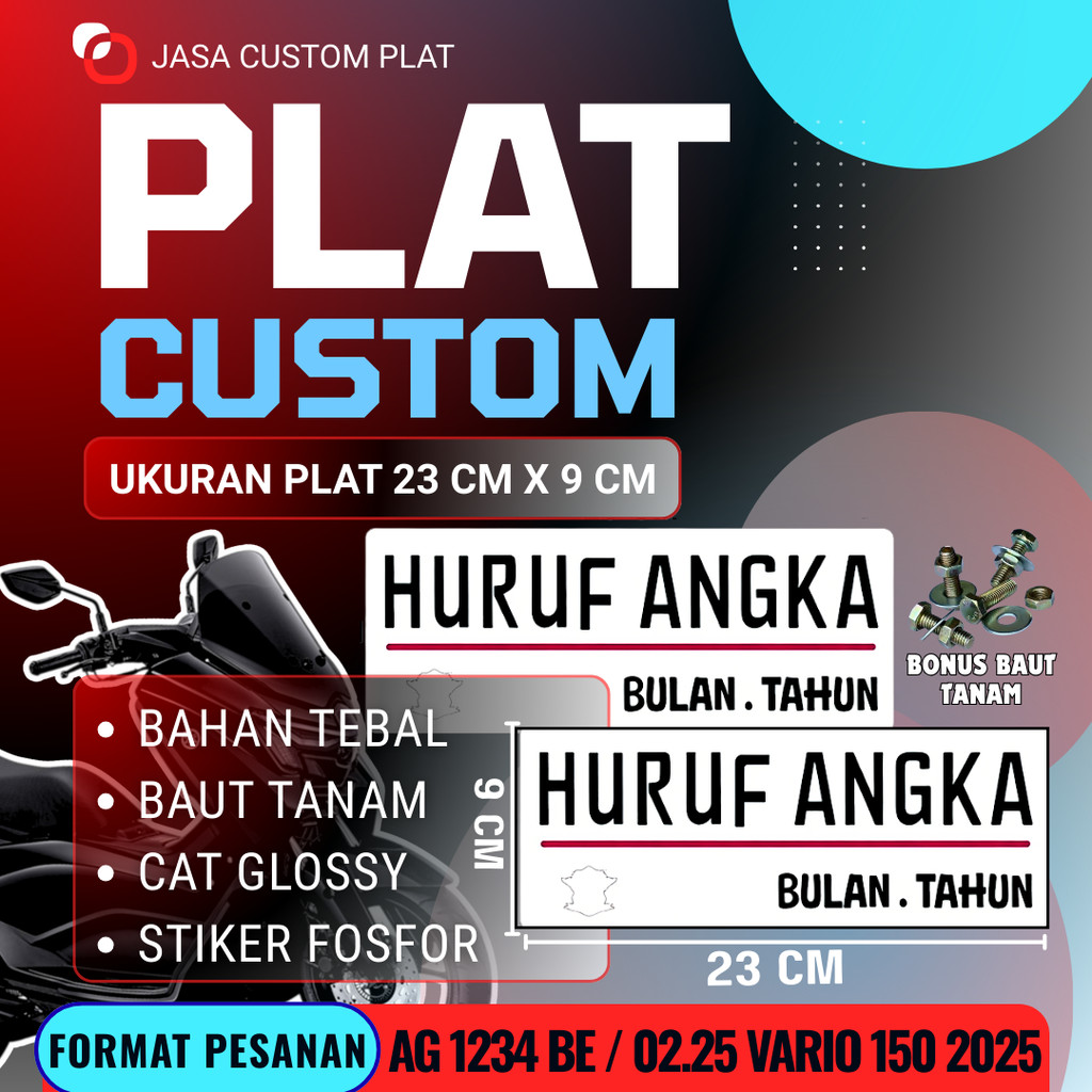 PLAT CUSTOM WARNA PUTIH PLAT CUSTOM SATU PASANG WARNA PUTIH PLAT CUSTOM BAUT TANAM