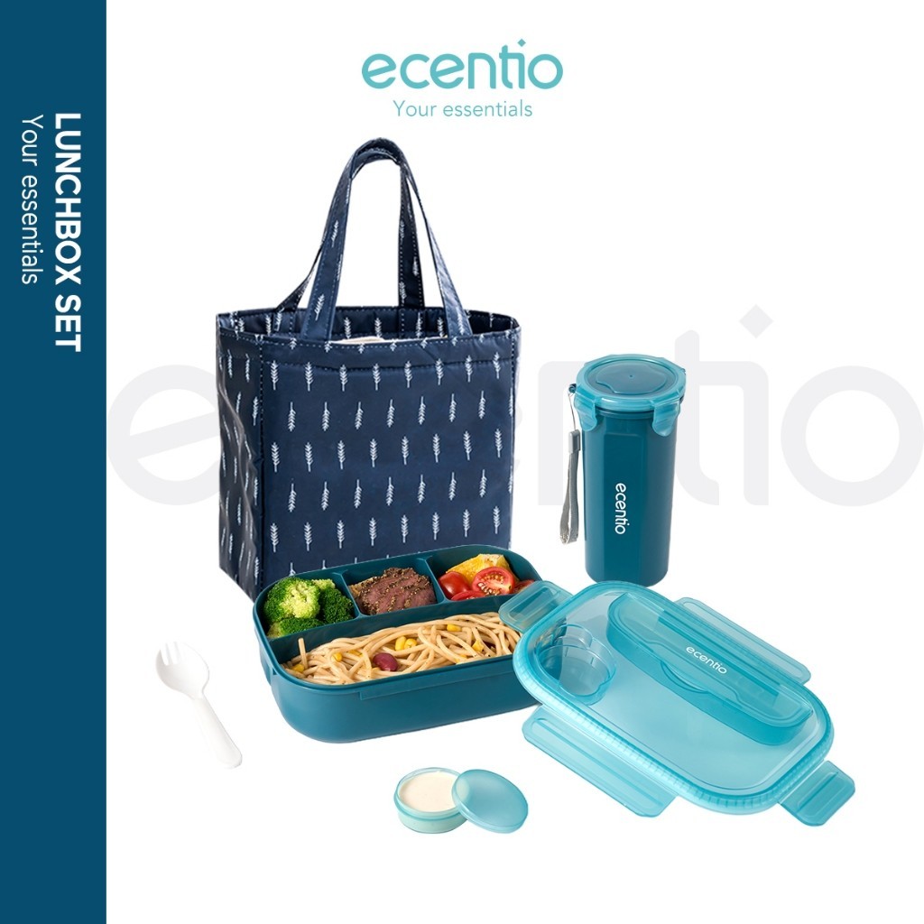 ecentio lunch box set kotak bekal anti tumpah kotak