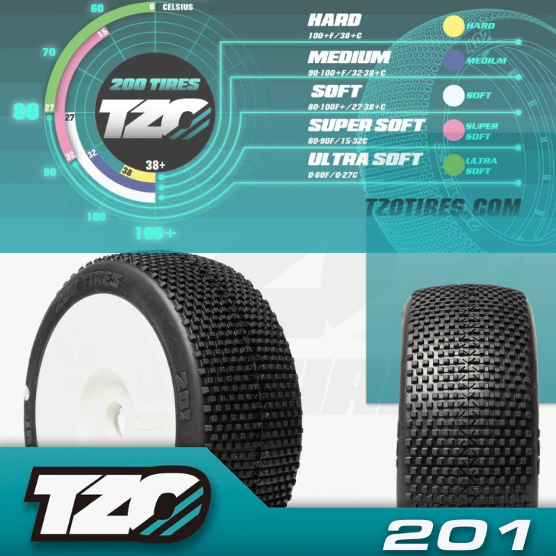 TZO Tires TZ201 1/8 RC Buggy Ultra Super Soft Glued 4PC Small Pin Square Lug Tire Fit Slightly Dusty