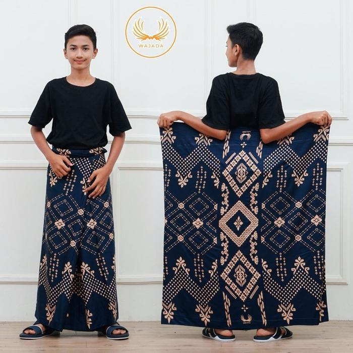 Sarung Batik Anak SD/SMP Palai Kat/Palekat Wajadada Wadimor Rainbow Stripe Biru - Songket, Hitam Dew
