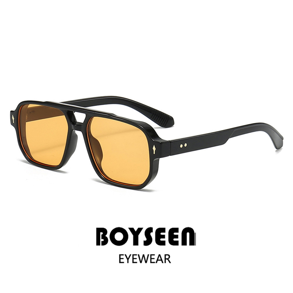 BOYSEEN Men's Square Tortoiseshell Sunglasses Preppy Style Black Frame Eyewear Can Make Prescription