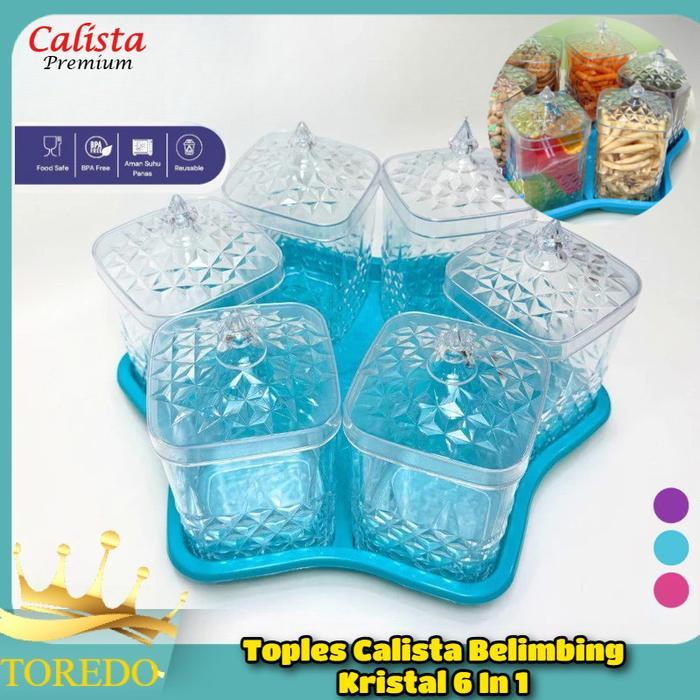 TOREDO Calista Toples Belimbing Set 6 pcs / Toples Kristal Set Kue Lebaran 6 in 1 + Nampan - PINK