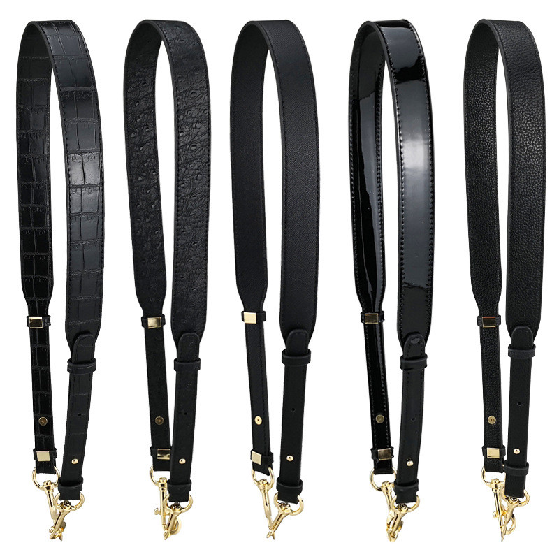 Fashion Leather Wide Bag Cross Pattern Black Ostrich Adjustable Shoulder Bag Cross-body Leather Stra