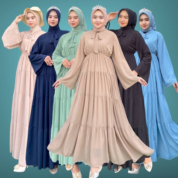 PB Prilly Busana - SHENA DRESS CERUTY REMPEL - GAMIS SUSUN - MAXYDRESS POLOS - GAMIS POLOS
