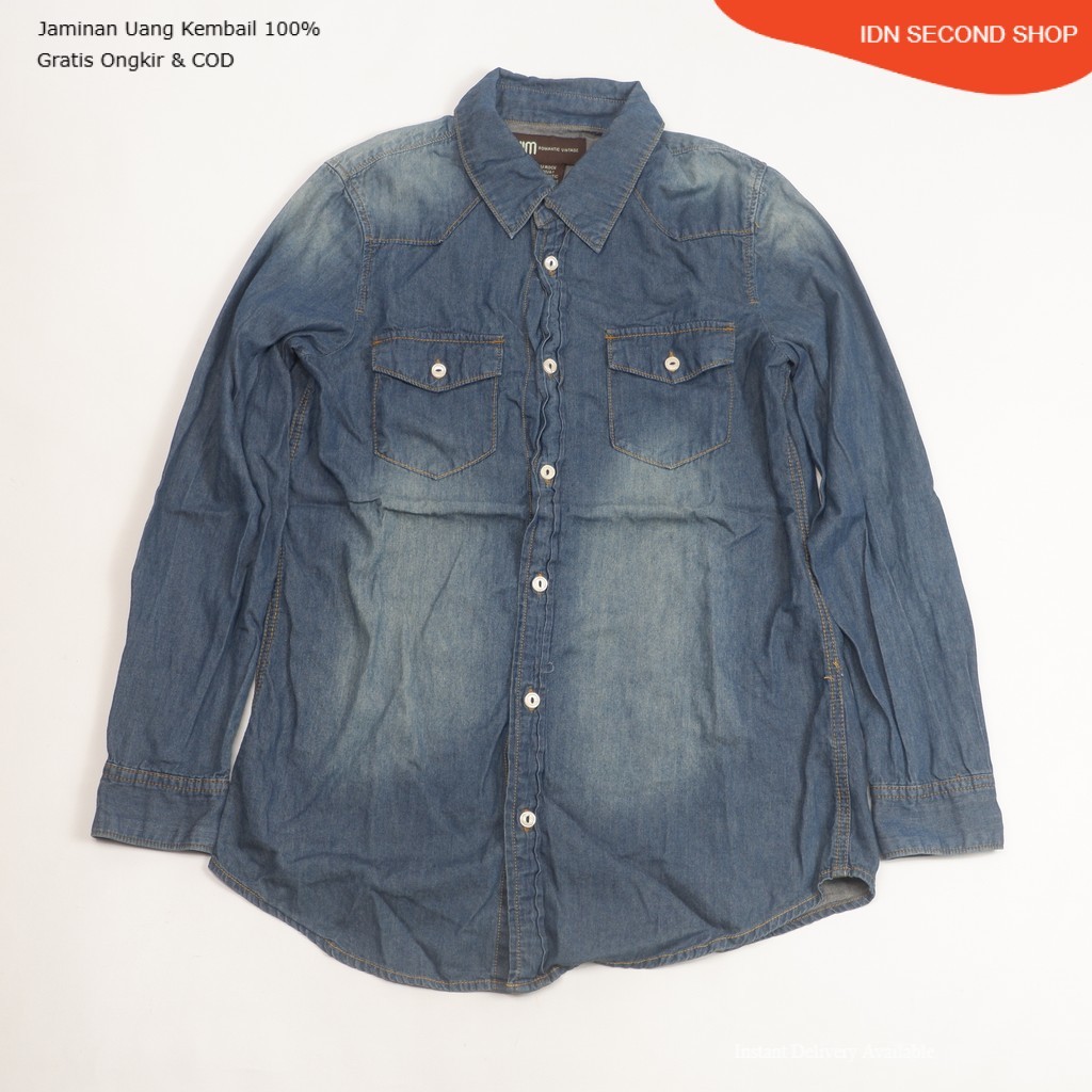 J-VIM Romantic Vintage Denim Shirt Women Button Down Washed Blue Preloved