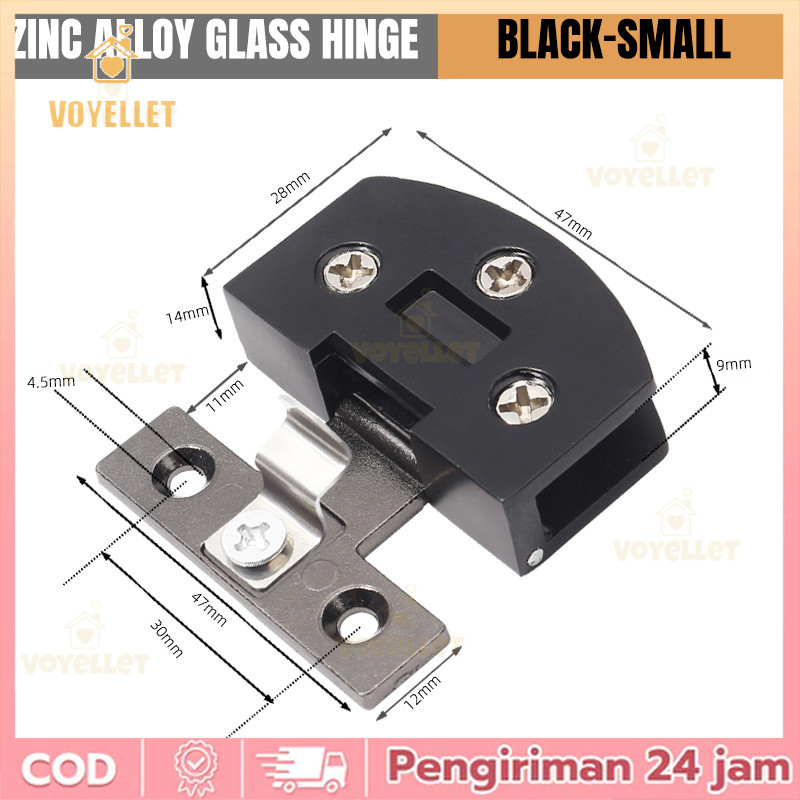 Voyellet Engsel Pintu Kabinet Kaca, Engsel Tanpa Pengeboran, Engsel Paduan Seng untuk Pintu Kaca Tem