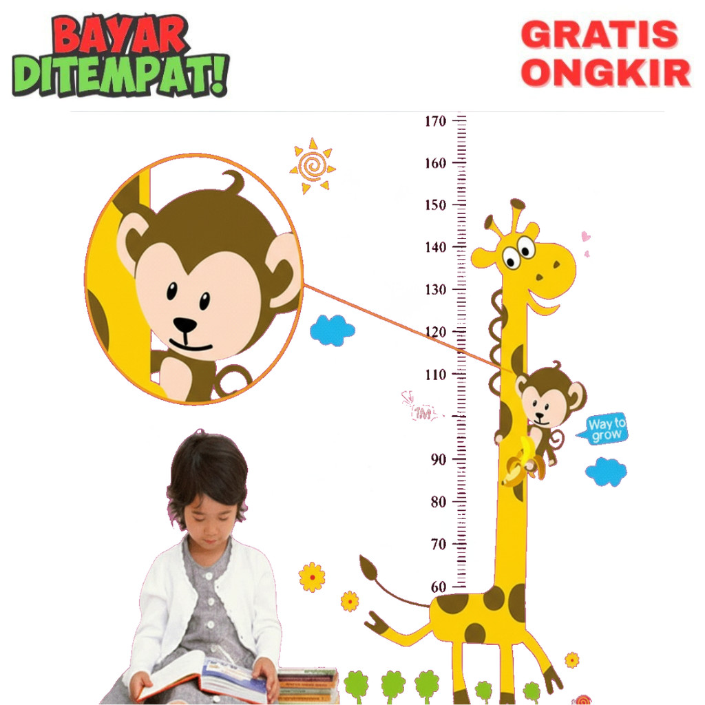 Wall Sticker Meteran Tinggi Badan Anak - Karakter Jerapah 50x70
