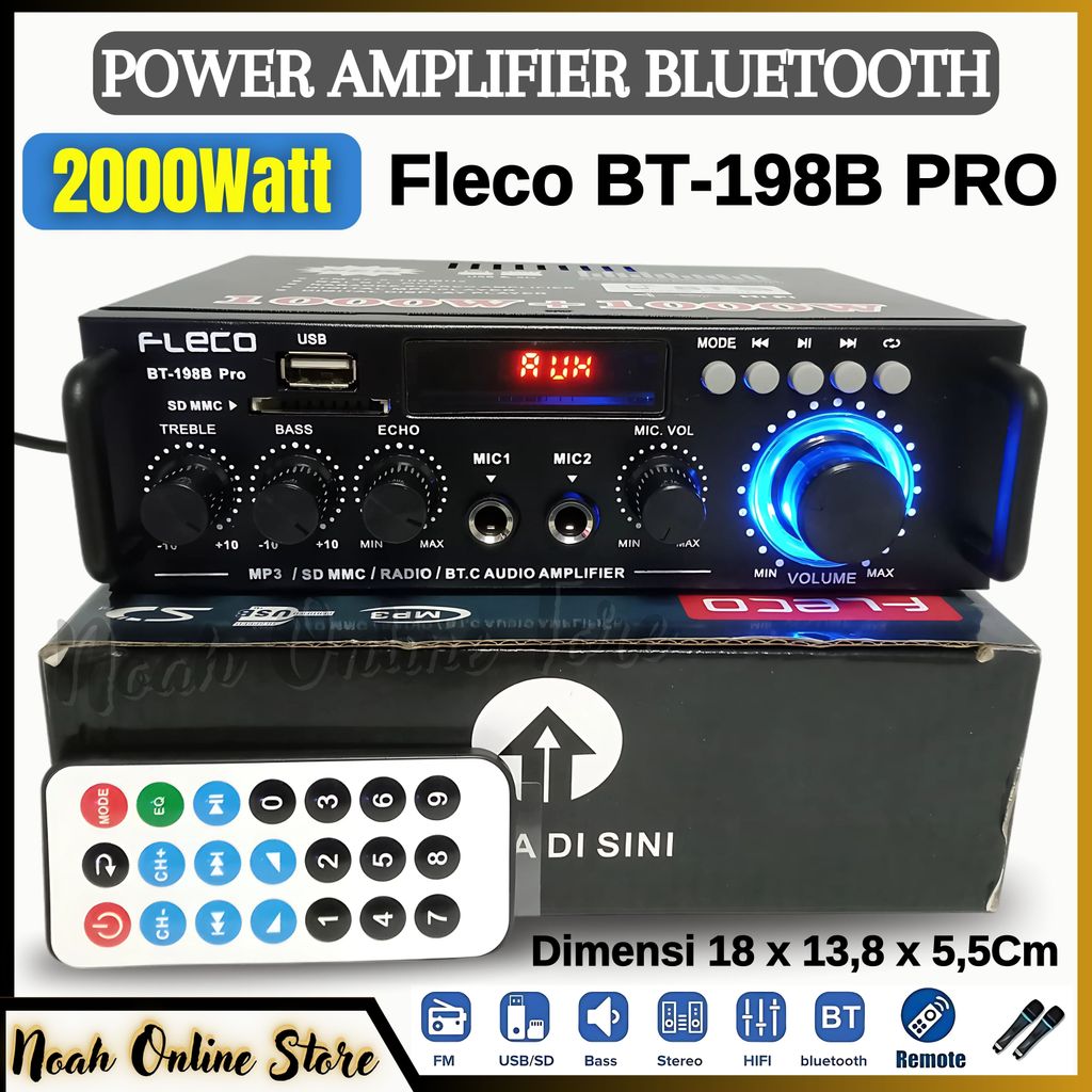 AOI Amplifier Bluetooth Fleco BT-198B PRO 2000Watt | Sunbuck Audio 2000W BISA USB/SD/FM/MP3 AMPLI MO