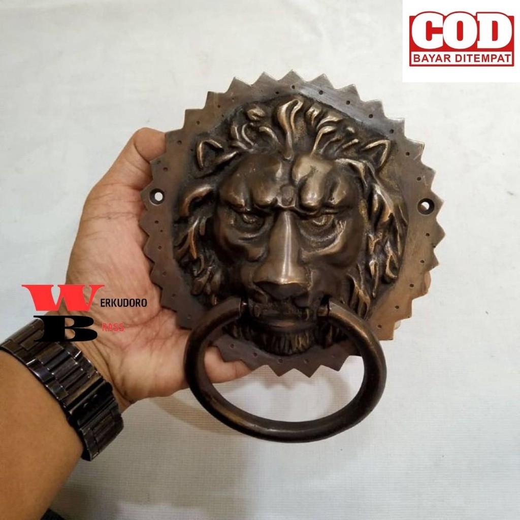HRI - KETUKAN PINTU MOTIF SINGA HANDLE PINTU KUNINGAN TARIKAN PINTU HANDLE PINTU KUPU TARUNG