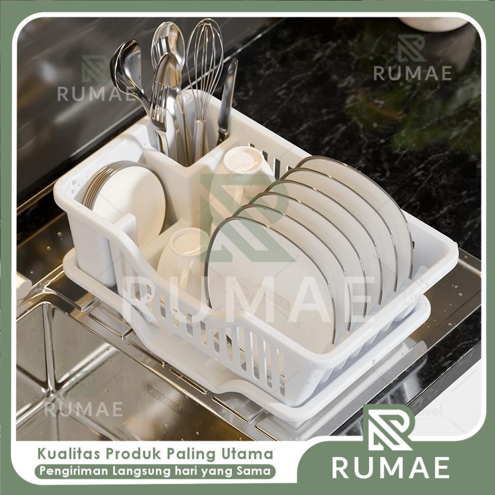 RUMAE Rak Plastik Tirisan Serbaguna Untuk Cuci Piring Gelas Buah Sayur Organizer Wastafel Dapur Deng