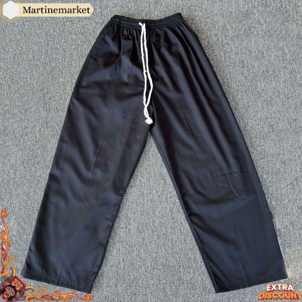 celana silat celana karate hitam bahan nagata dan drill unione ,tebal jahitan kuat dan adem dipakai 