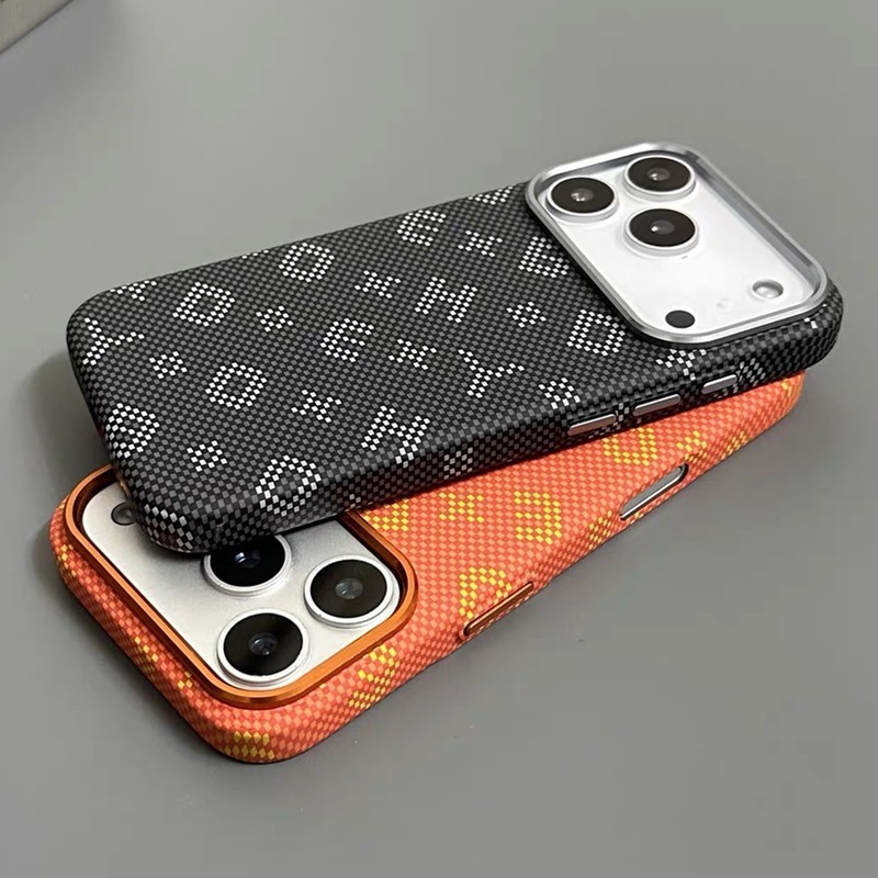 Casing Kulit Kevlar dengan Magnet untuk iPhone 15 16 17 Pro Max, Pengisian Daya Nirkabel, Tombol Log
